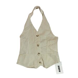 Women's striped halter top vest button front, tan and white, size LARGE
